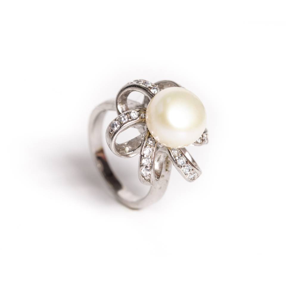 Floare perla cu zirconiu inel 346 lei